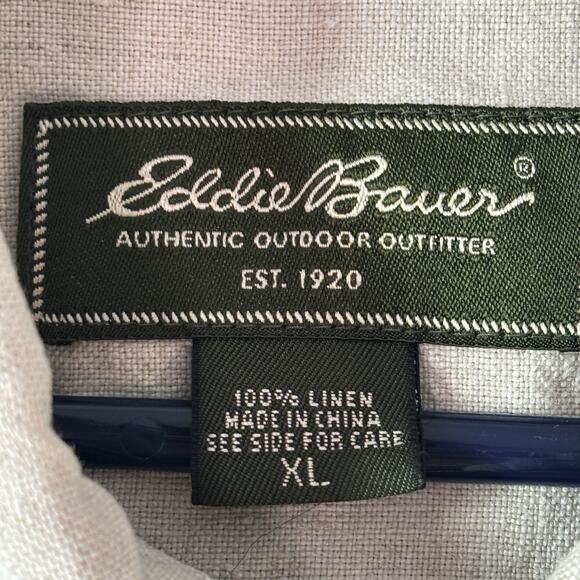 Eddie Bauer Jacket Women XL Safari Beige 100% Linen Button Up Trucker Pockets - Picture 3 of 9